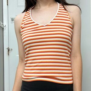 American Eagle Outfitters Orange and White Striped Tank Top